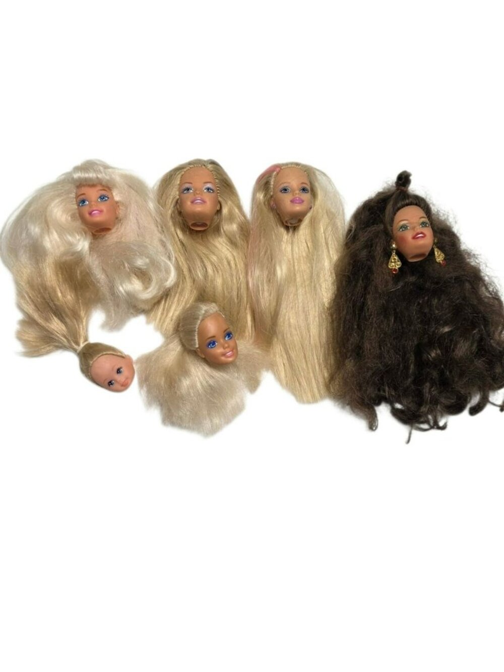 6 Vintage 90s Barbie Doll Heads Lot Blonde Brunette Hair Restoration Customize